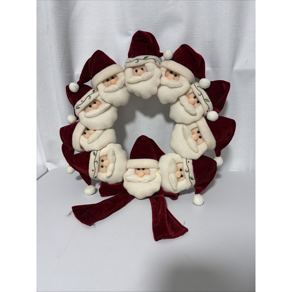 Prima Creations Plush Santa Head Wreath Red Velvet Hats Christmas Decor 15 inch